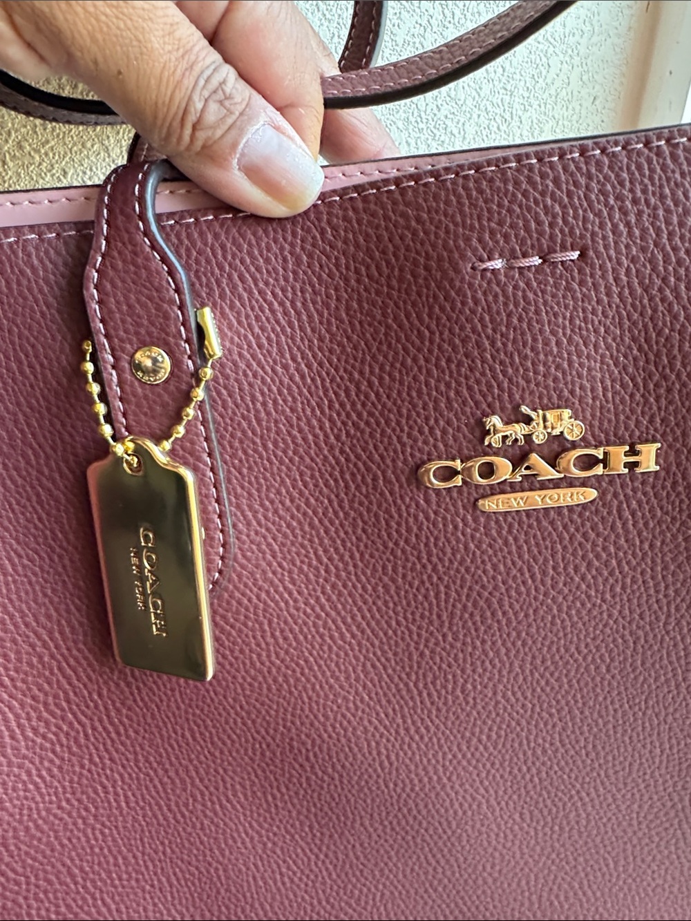 Women’s Coach Pebble Leather Town Tote Bag. Maroon F72673. Large - Picture 5 of 8